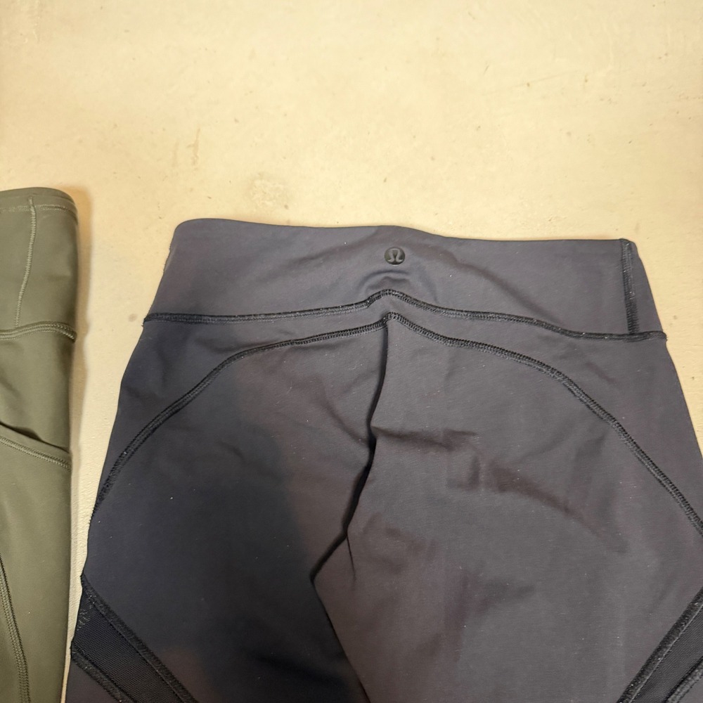 Lululemon Womens Capri Leggings Bundle Size 4 Olive Green Pockets Black Mesh Cap - Picture 4 of 8